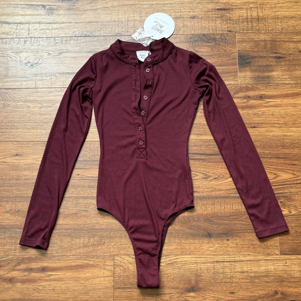 Princess Polly Women’s Kandis Long Sleeve Bodysuit Burgundy Size 2 NWT
